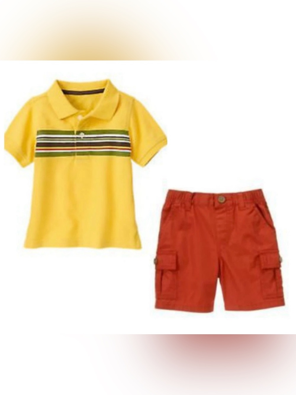 NWT Gymboree Outback Adventure Yellow Striped Polo Shirt & Cargo Shorts Set